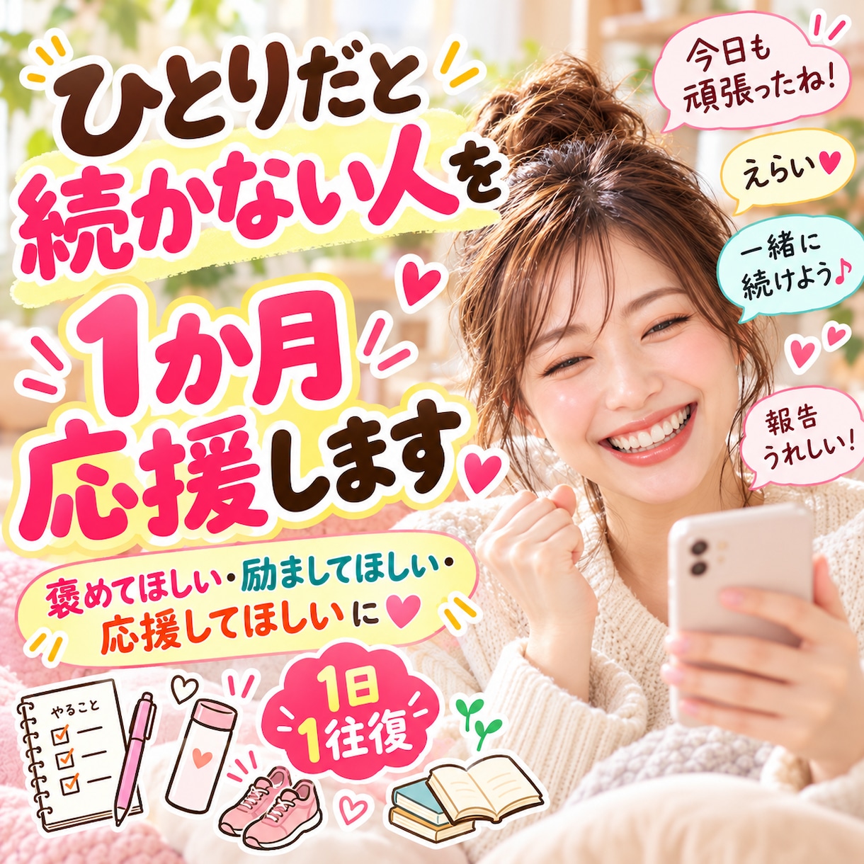 ひとりだと続かない！を1か月応援します 報告・褒めてほしい・励ましてほしいに寄り添います イメージ1