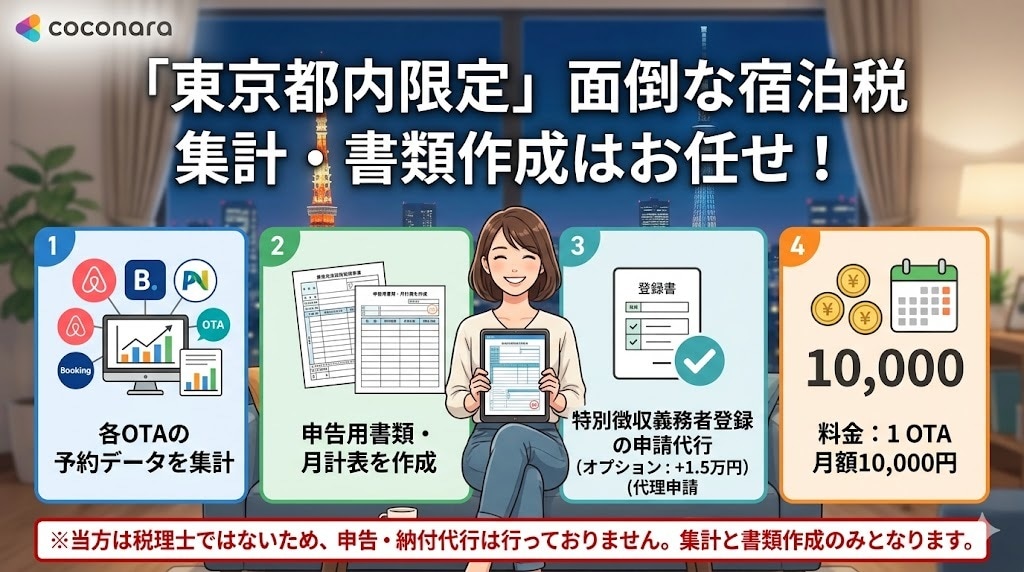 毎月やってくる宿泊税のデータ集計と書類作成します 面倒な作業を手放して、施設の運営に集中しませんか？ イメージ1