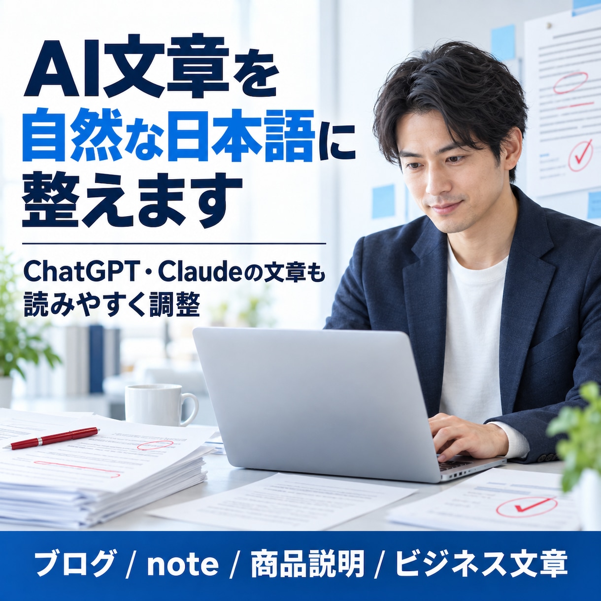 AI文章を自然で読みやすい日本語に整えます AIっぽさを抑え、用途に合う自然な文章へ イメージ1