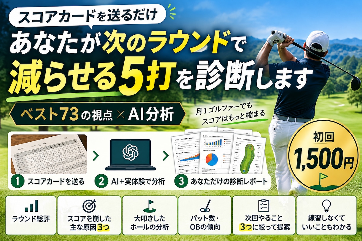 スコアカードからゴルフ診断します ベスト73の視点×AIで次に減らせる5打を分析 イメージ1