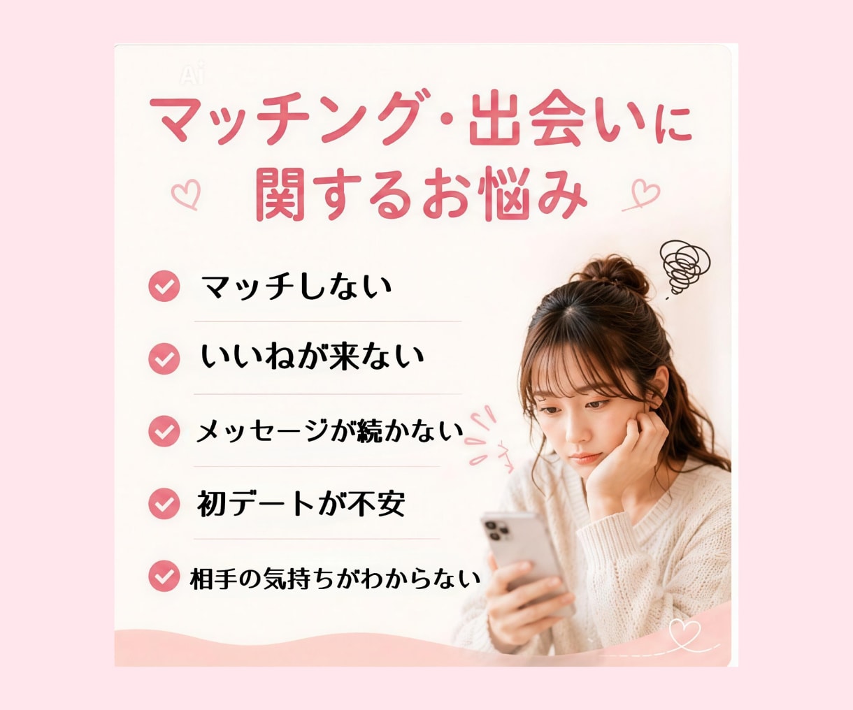 マッチングアプリの恋愛相談お聞きします 出会いから交際までのお悩みをお聞きします イメージ3