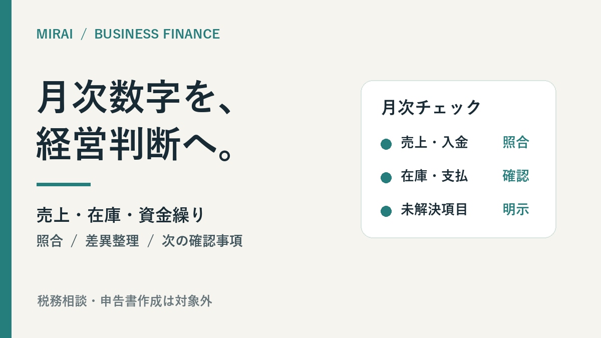ECの月次数字と資金繰りを照合します 売上・在庫・入出金の差異を見える化します イメージ1