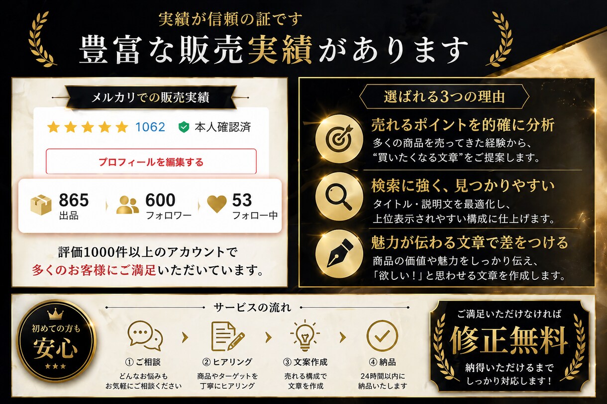 写真と文章で売れるメルカリ改善します 売れないのはセンスじゃない。見せ方です。 イメージ2