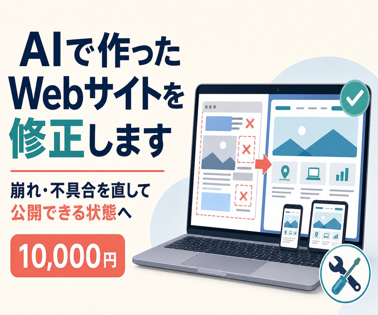 AIで作ったWebサイトの崩れ・不具合を修正します ソースコードを確認し、公開できる状態へ整えます イメージ1