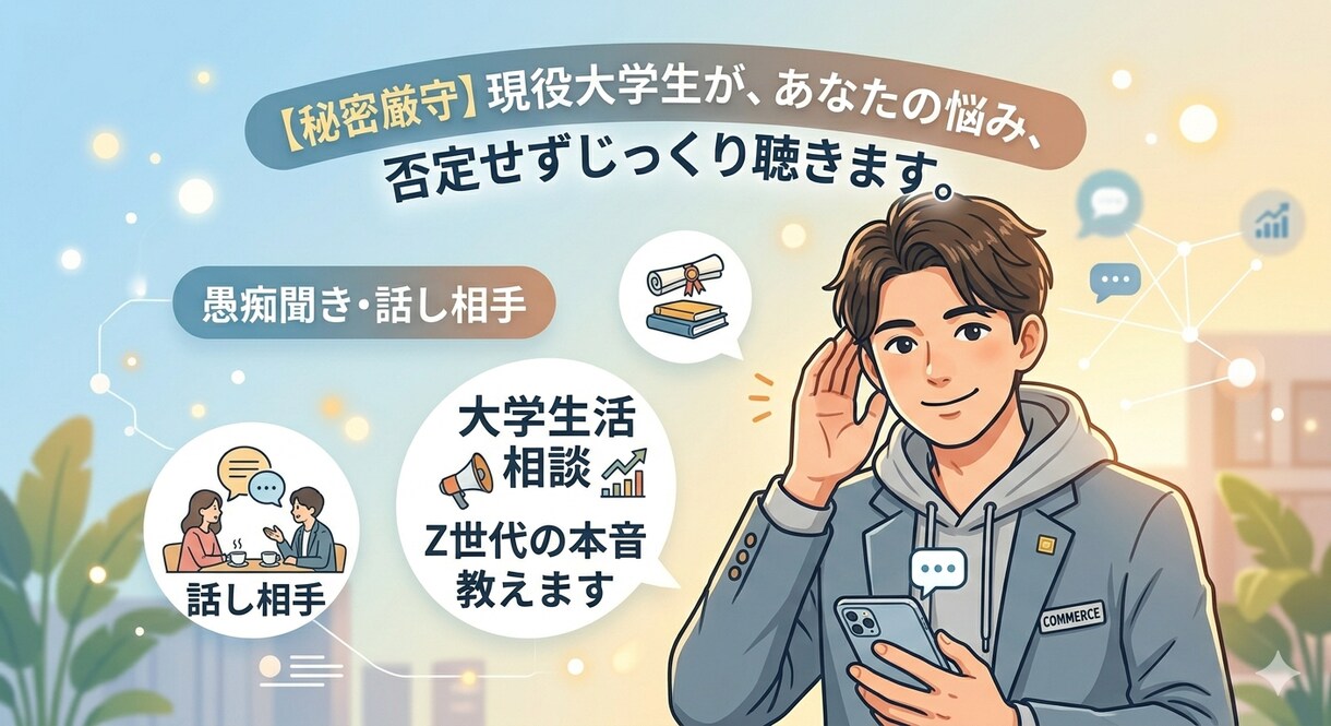 話し相手・愚痴聞き・何でも相談に乗ります 【秘密厳守】否定せず、ただ寄り添います。いつでも相談室。 イメージ1