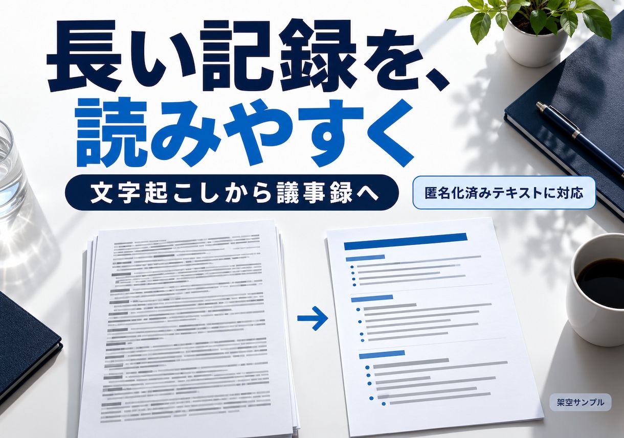 文字起こしから議事録を整えます 決定事項と次の作業がわかる、共有用メモに イメージ1