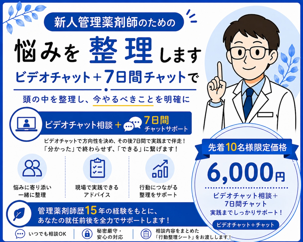 新人管理薬剤師をビデオチャット＋7日間で支えます 頭の中を整理して、今やるべきことを明確に イメージ1