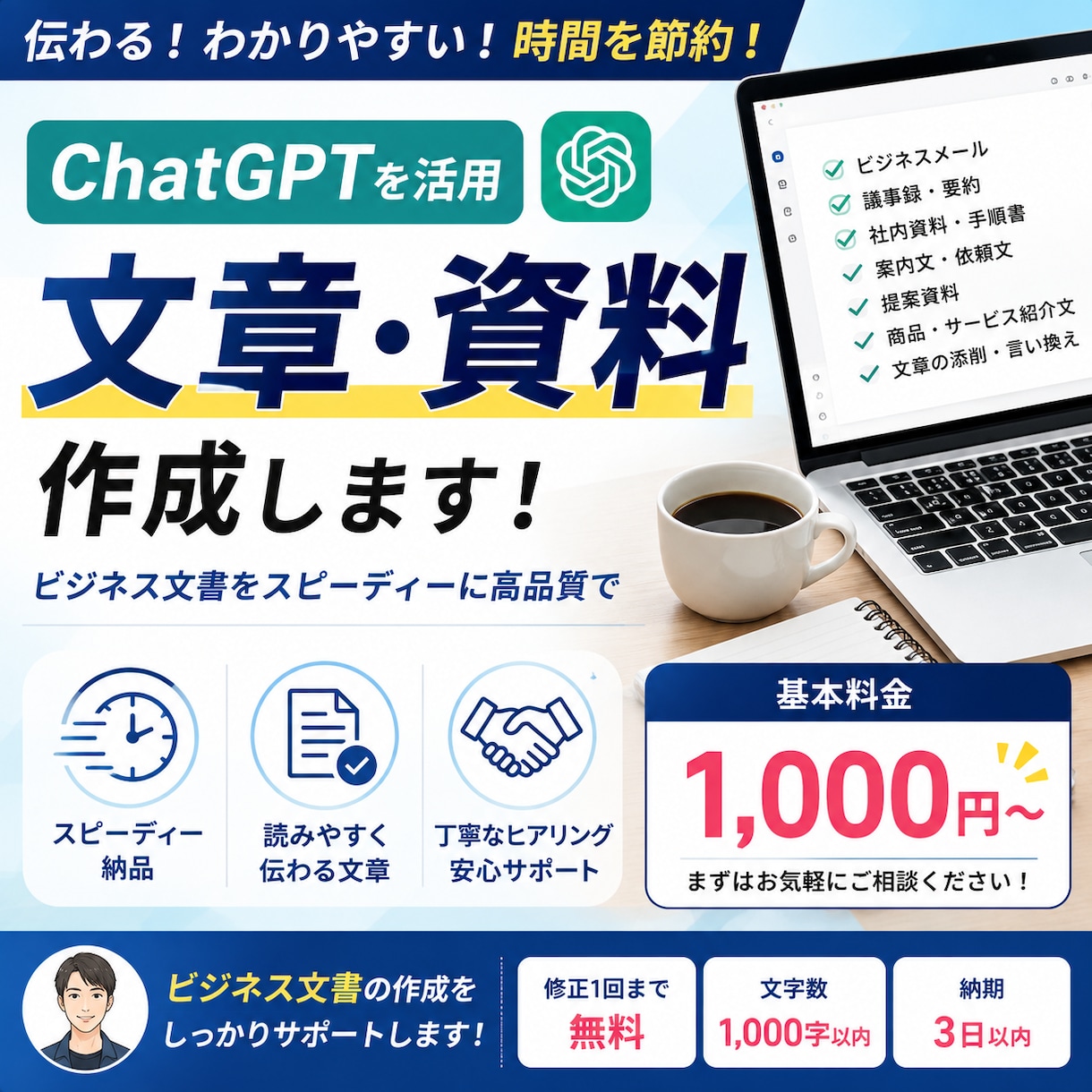 伝わる文章・資料をスピーディーに作成します ChatGPTを活用し高品質な成果物をご提供 イメージ1