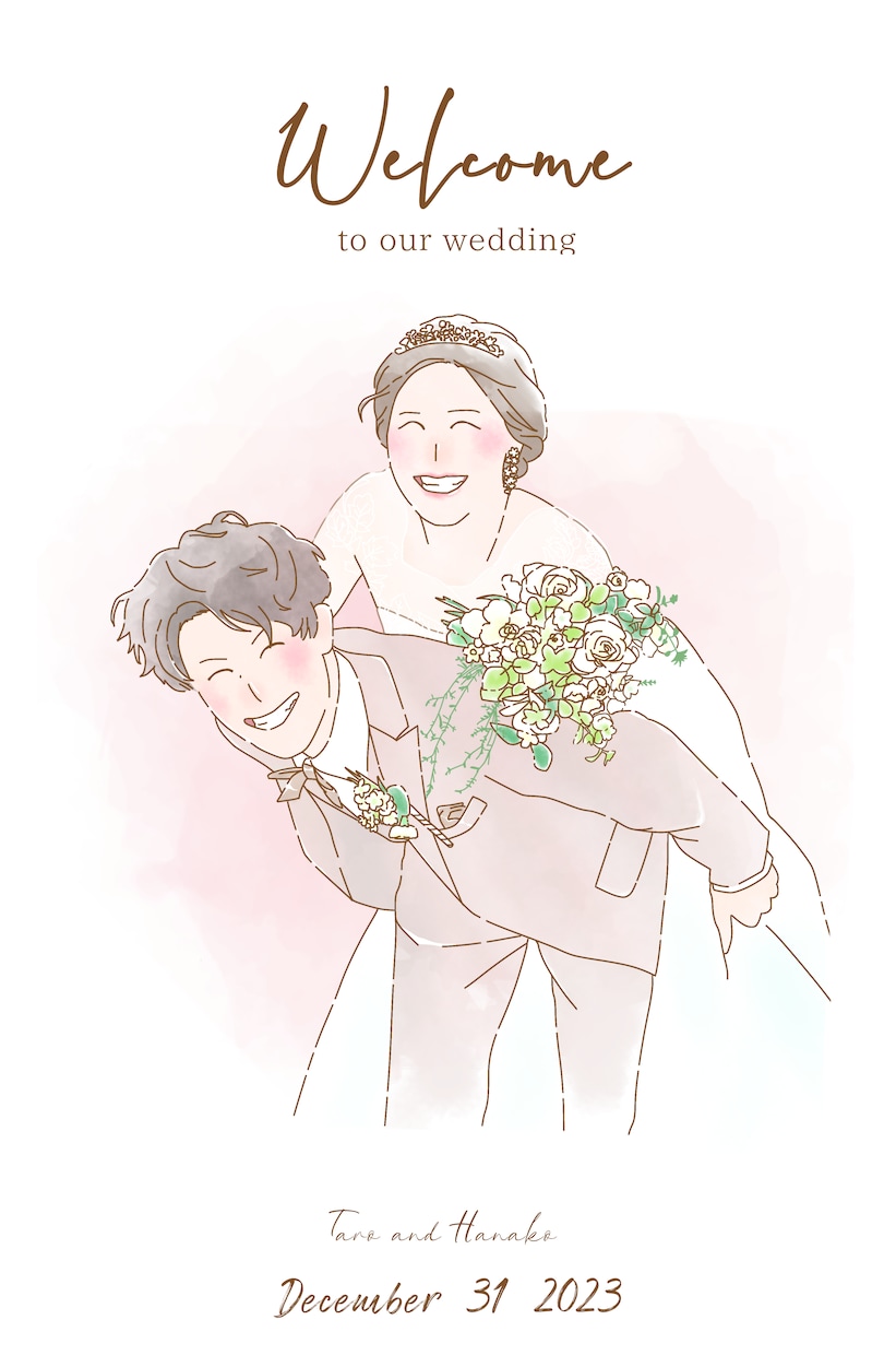 シンプルな似顔絵入りウェルカムボード作成します シンプルなデザインの似顔絵でどんな結婚式にもぴったりです︎✿ イメージ1