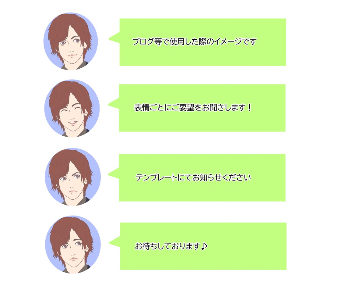 ブログ用　表情別アイコン４枚セットお描きします ブログの吹き出しに使いやすい表情別リアルな絵柄のアイコンです イメージ3