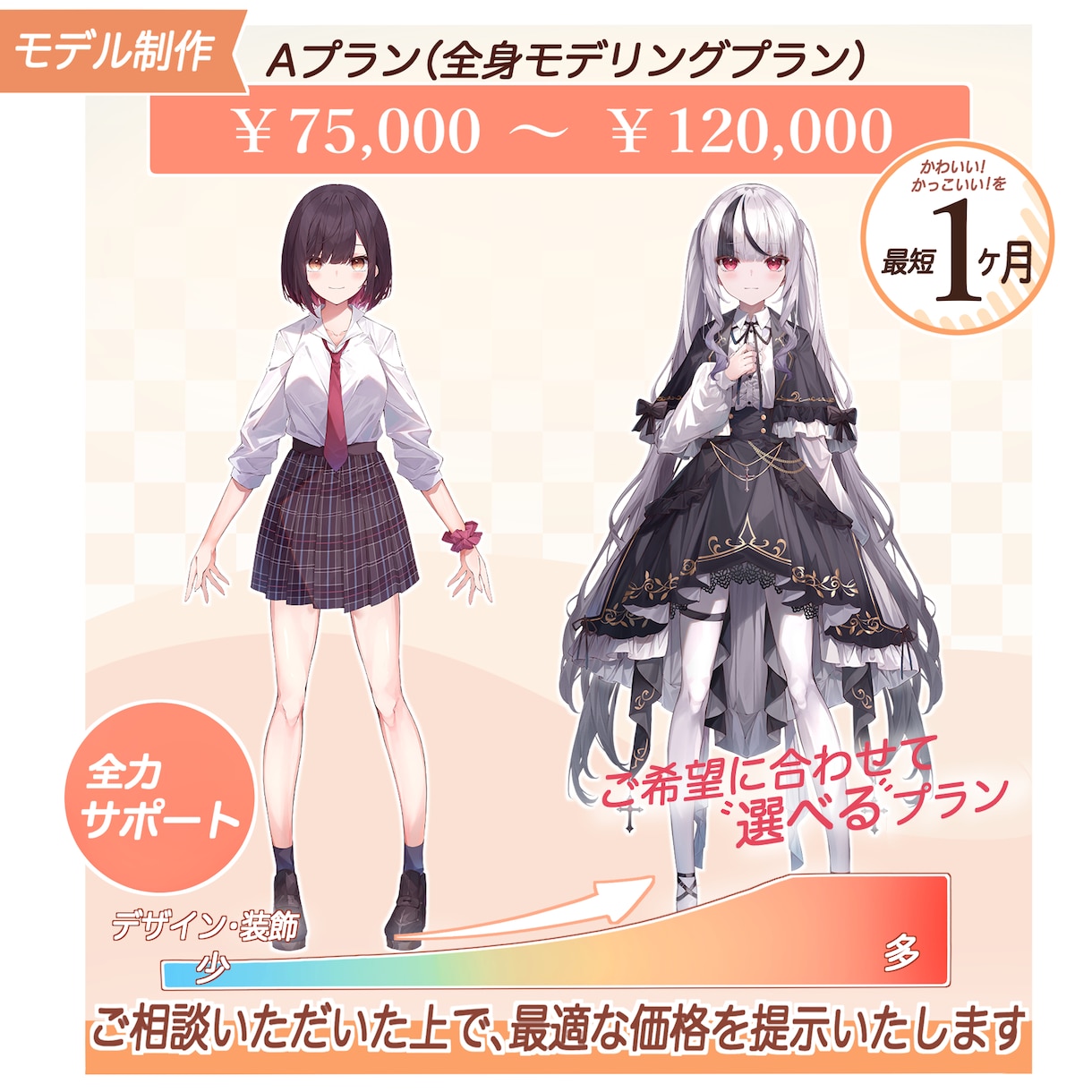 Vtuber等キャラデザ+モデリング制作いたします お見積・ご相談だけでもOK！全身・バストアップから選べます イメージ2