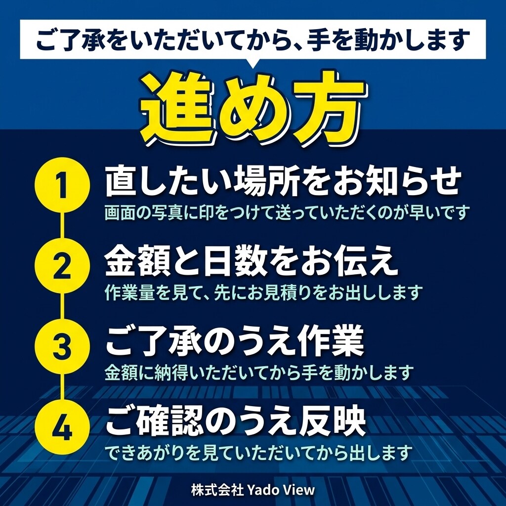 宿のホームページの直したい所だけ修正します 1か所からでもOK！他社様で作成したサイトも承ります イメージ5