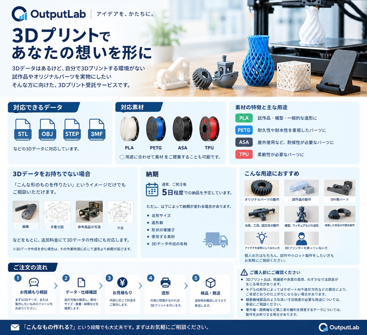 樹脂材料博士が3Dプリント代行します 知識ゼロでもOK！ ASAやTPUも対応、データ作成も可能 イメージ2
