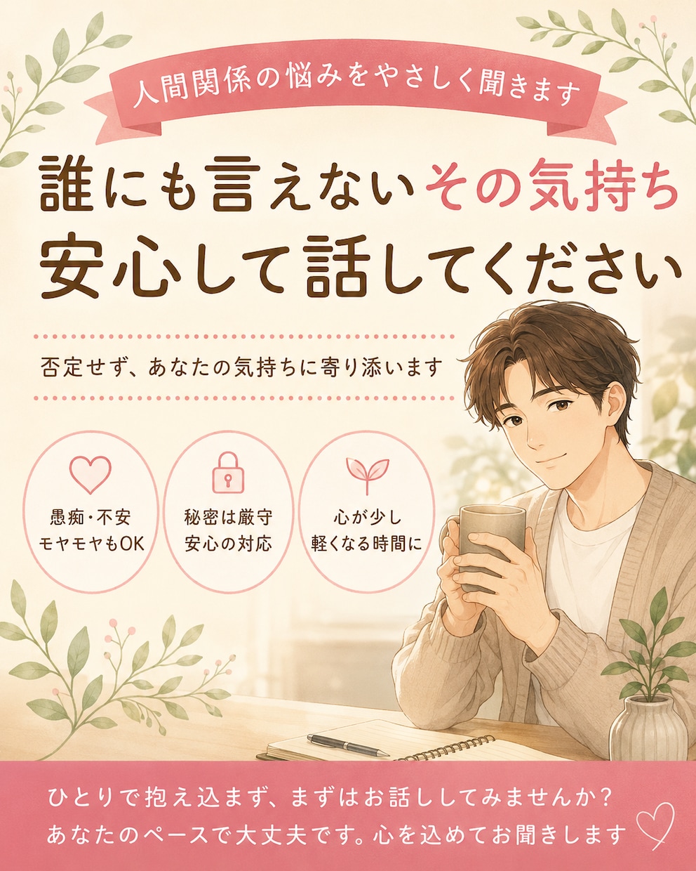 人間関係の悩みをやさしく聞きます 誰にも言えない人間関係を聞きます イメージ1