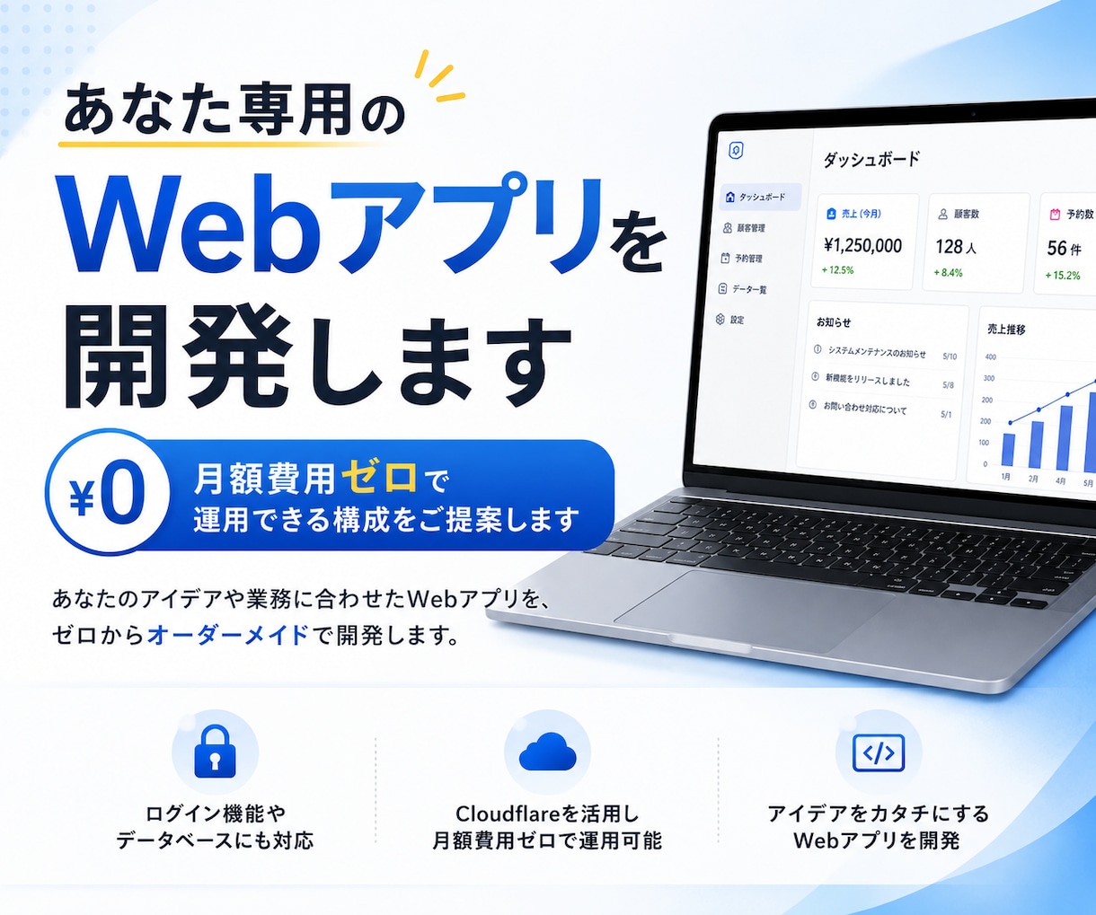 あなた専用のWebアプリを開発します 月額費用ゼロで運用できる構成をご提案します イメージ1