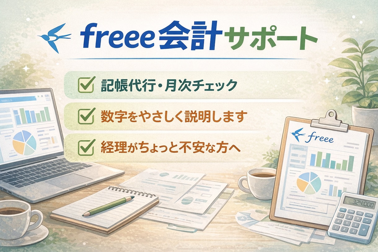 freee会計｜記帳代行＋数字の変化もご説明します 経理がちょっと不安な方へ、現役税理士アシスタントがサポート！ イメージ1