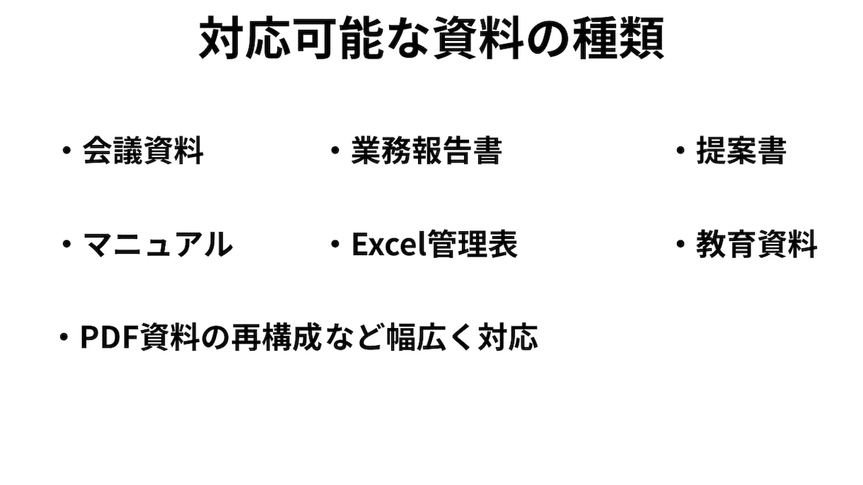 既存資料のブラッシュアップ・整形を行います 見やすく・伝わりやすく・整った資料に仕上げます イメージ2