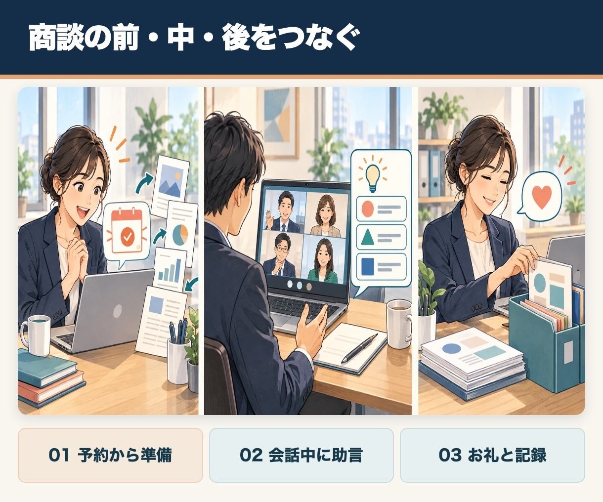 AIで商談準備と提案書作成の仕組みを導入します 売れる人の商談準備を型にして、会社に残します イメージ3