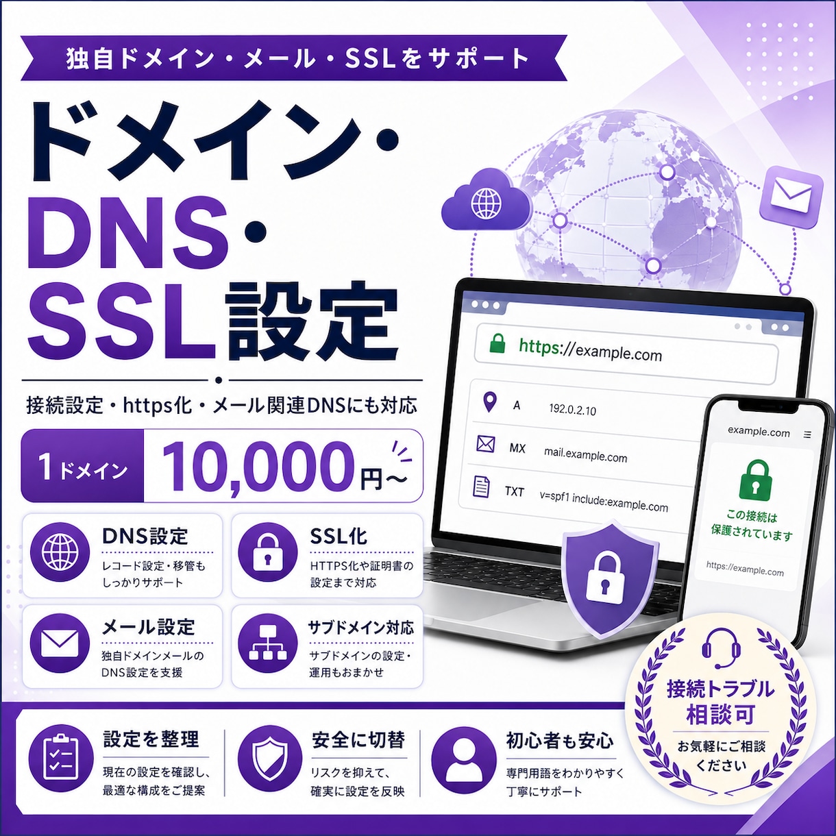 ドメイン・DNS・SSL設定を代行します サイト公開・メール・SSLの設定トラブルに対応 イメージ1