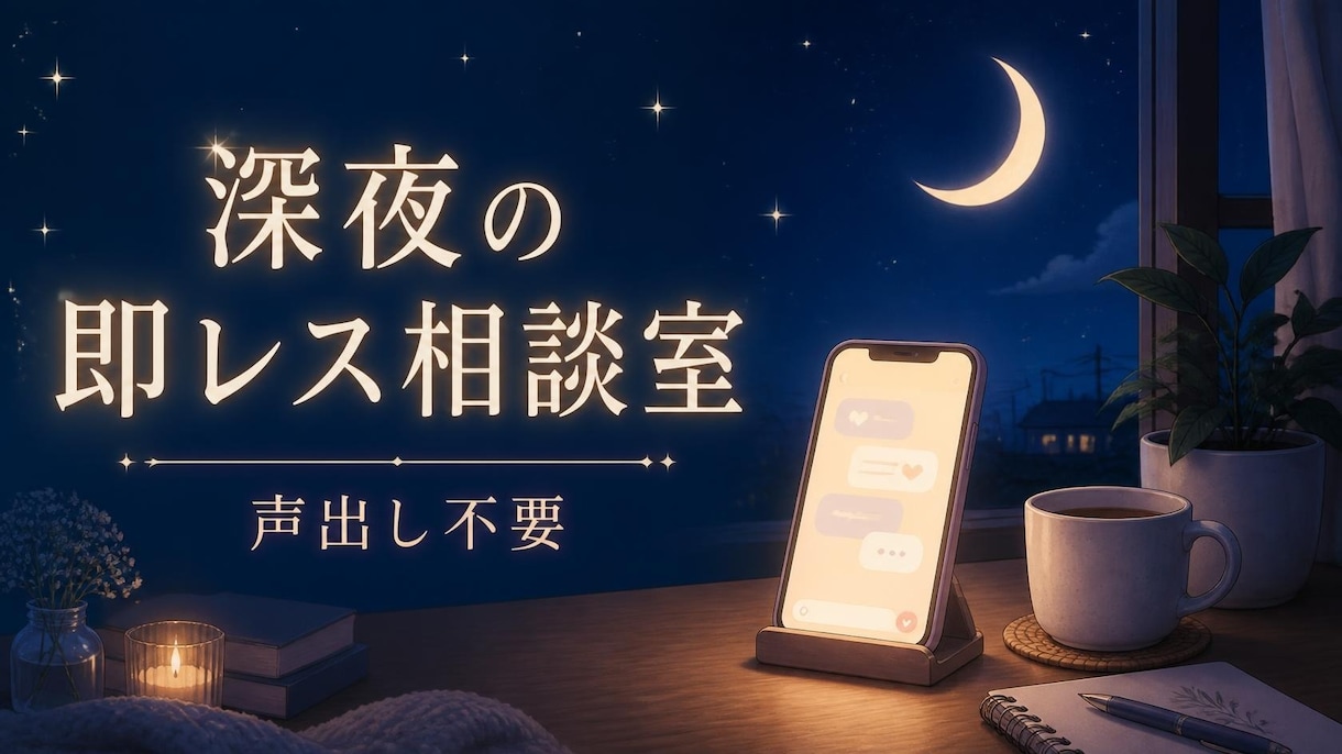 深夜のモヤモヤ、育児から恋愛まで何でも聞きます 【深夜の即レス対応】完全テキストでこっそり相談できます。 イメージ1