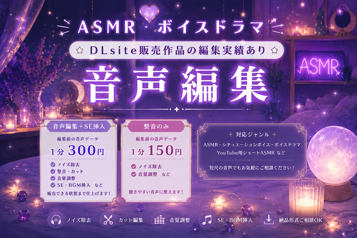 同人音声作品の音声編集を丁寧に仕上げます 販売用の同人音声を高品質に仕上げます イメージ2