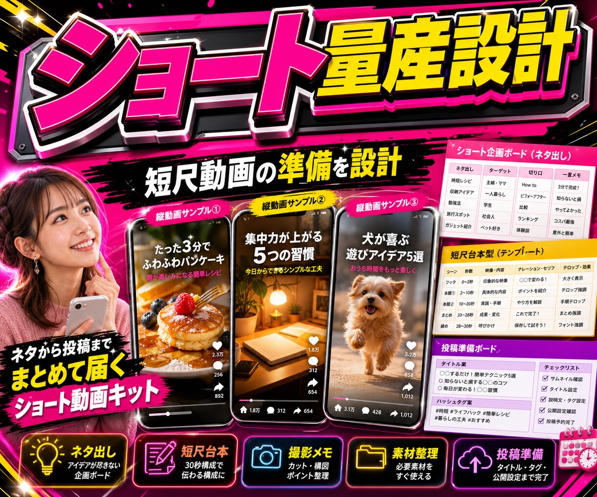 YouTubeショート量産フローを作ります 短尺動画をすぐ続ける型を作ります イメージ1
