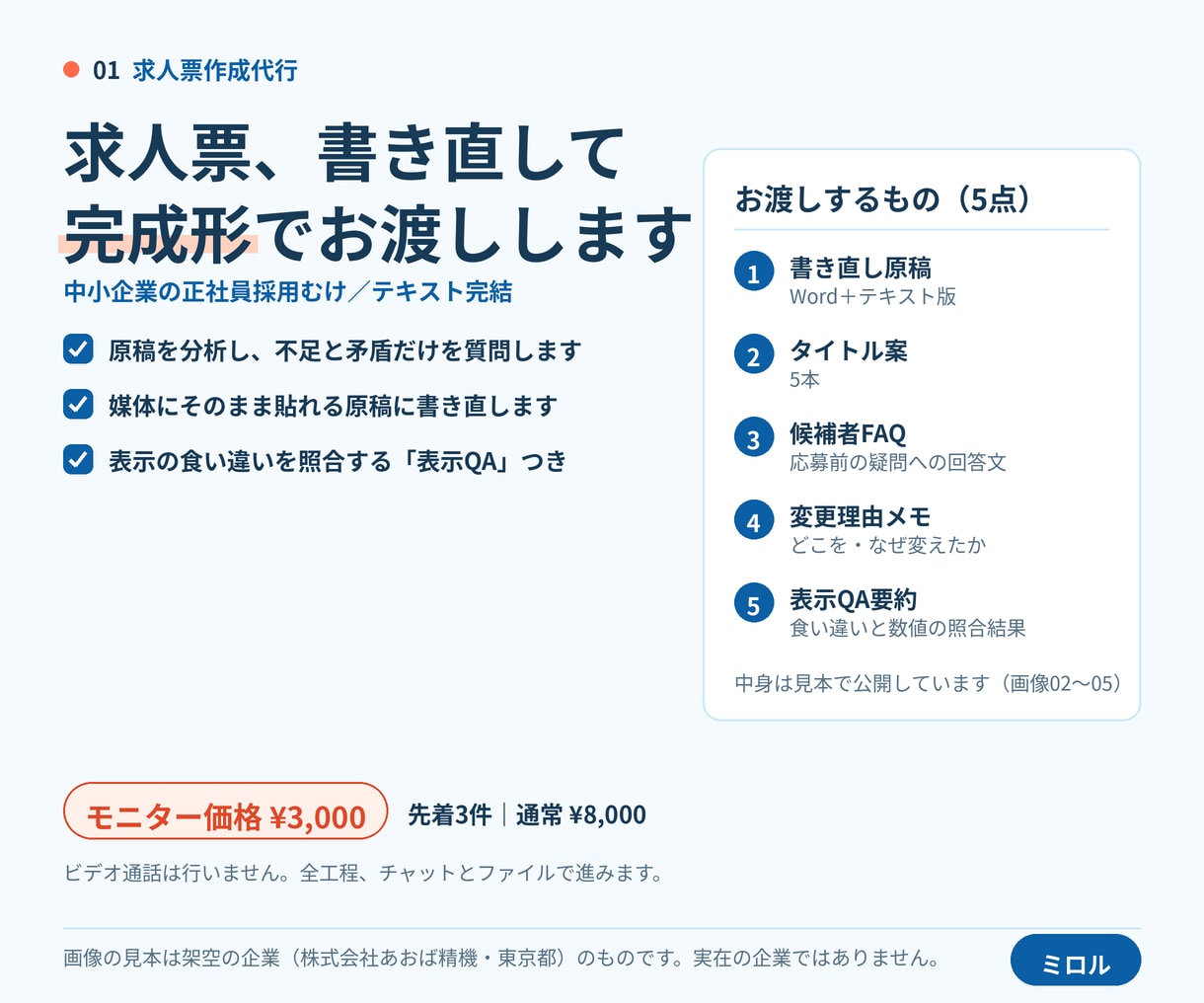 求人票を書き直します｜法令表示チェックつきます 応募が来ない求人票を、文章で書き直して完成形でお渡しします イメージ1
