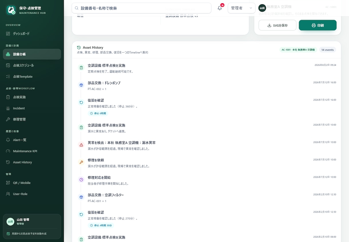 完成済みの保守点検管理Webシステムを納品します 定期点検から修理・復旧まで一元管理 イメージ3