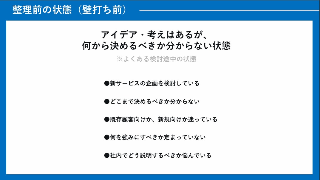 企画・アイデアを整理し、判断しやすい資料作成します 壁打ちを通し、整理し「何から決めるべきか」が分かる資料作成。 イメージ2
