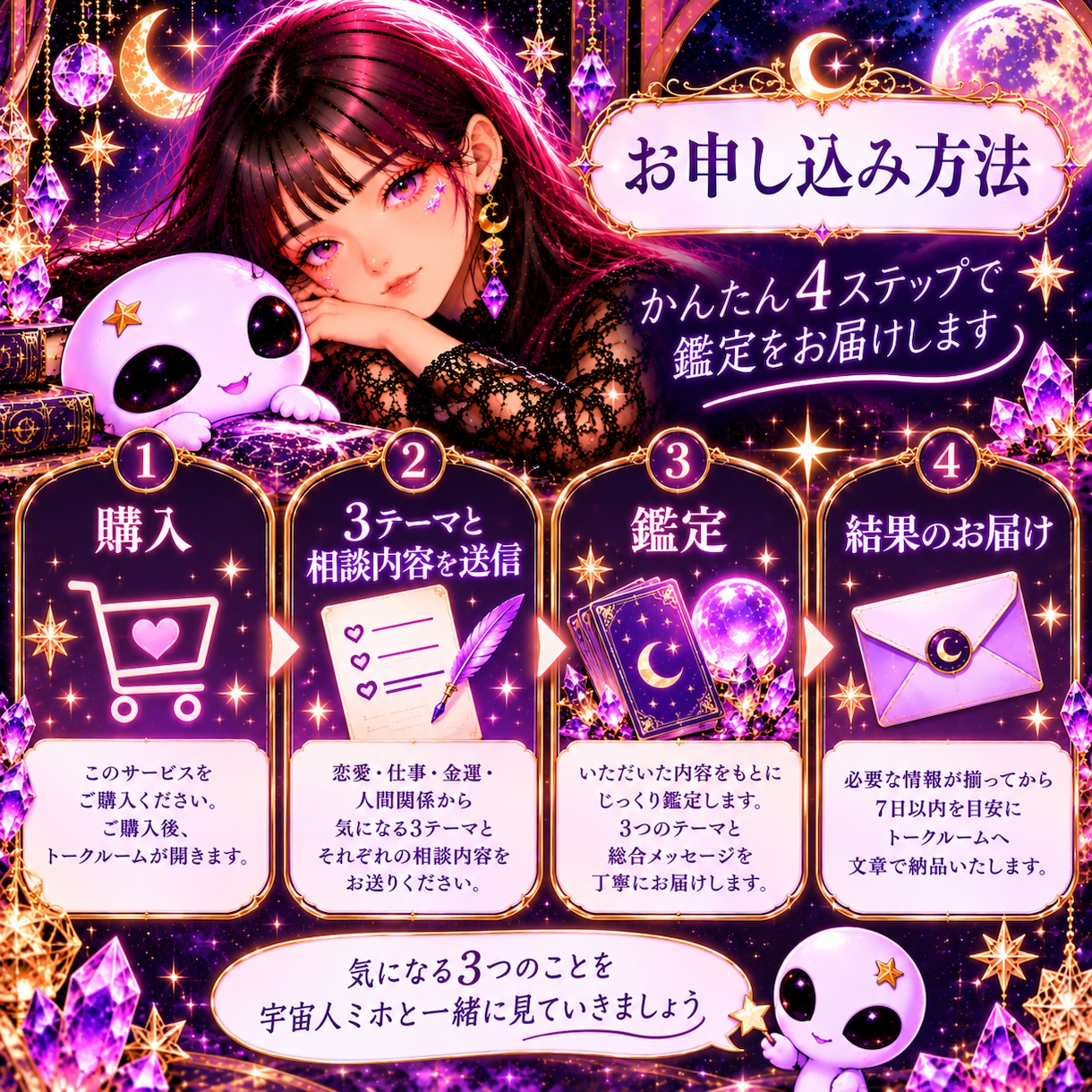 恋愛・仕事・金運など3テーマを総合鑑定します 気になる3つの悩みをまとめて詳しく占います イメージ5