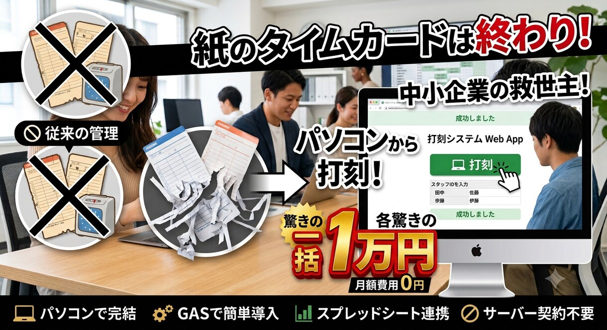 スプレッドシート勤怠管理システム　即導入できます 1万円で即導入！中小企業向け勤怠管理システム(GAS)です イメージ2