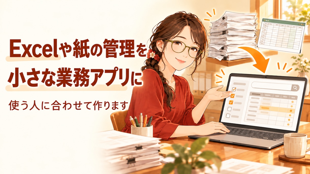 Excelや紙の管理を小さな業務アプリにします 一覧・検索・更新を、使う人が迷わない画面に イメージ1