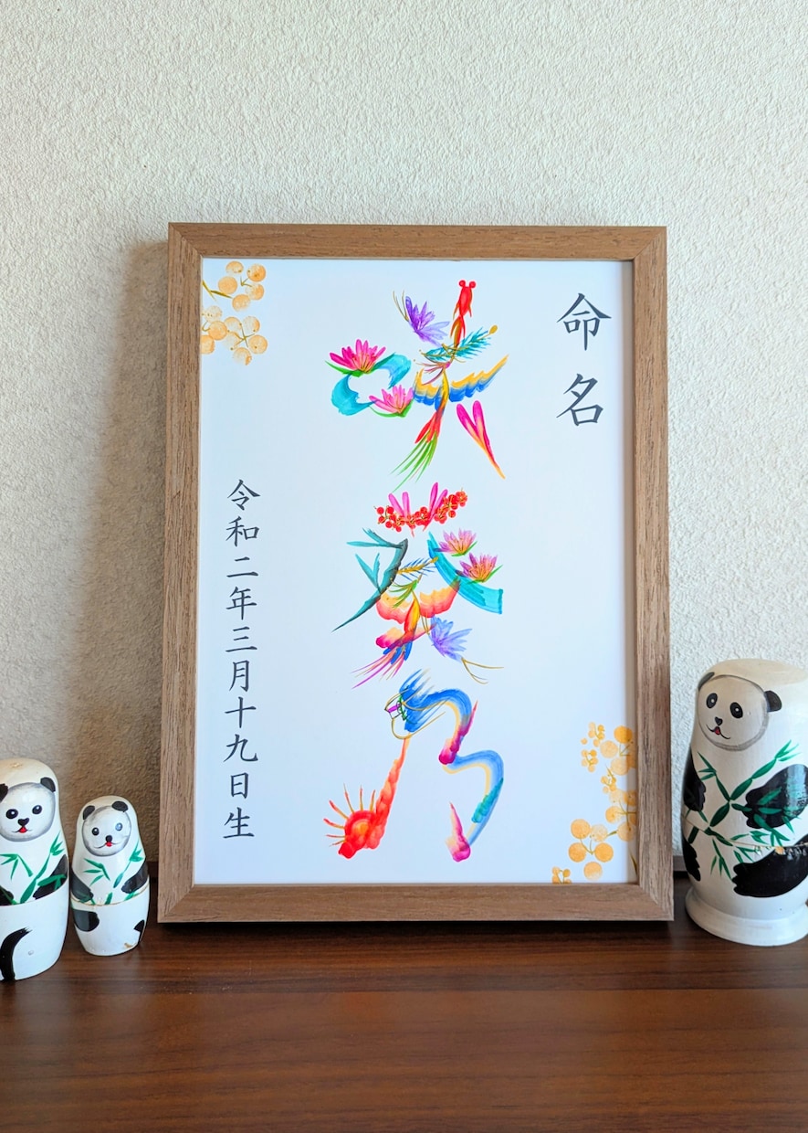縁起物の花文字で、世界に一つの命名書を制作します ご出産記念やニューボーンフォトに。心を込めて描きます。 イメージ1