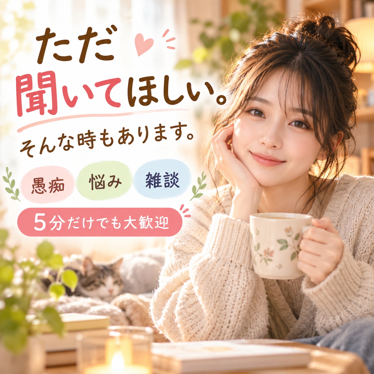愚痴も悩みも、あなたのお話をゆっくりお聴きします ただ聞いてほしい時も。否定せず、ゆっくりお聴きします イメージ1