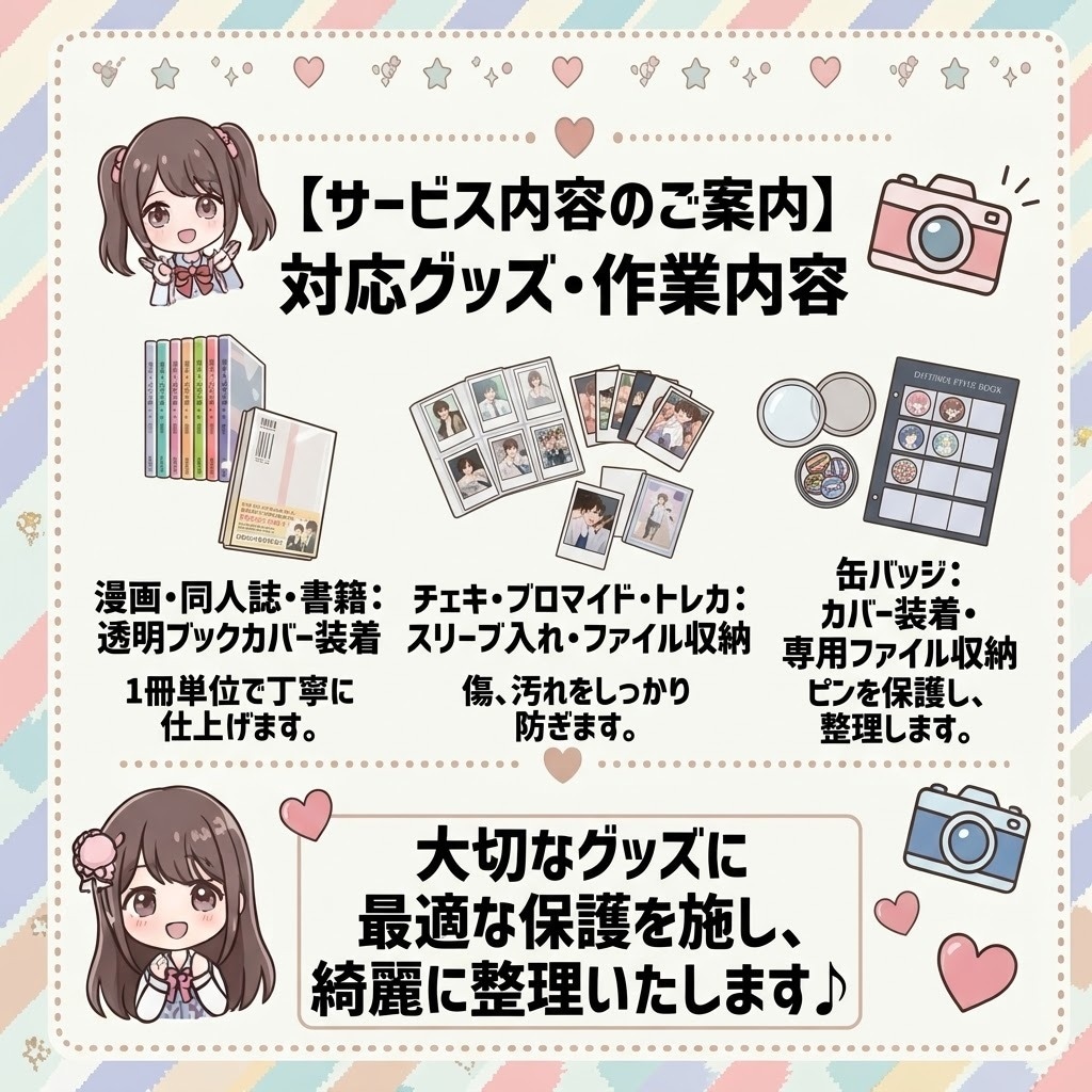 推し活グッズ・漫画などの収納・保護代行します 漫画、缶バッジ、チェキなどのカバー、収納ご相談ください！ イメージ2