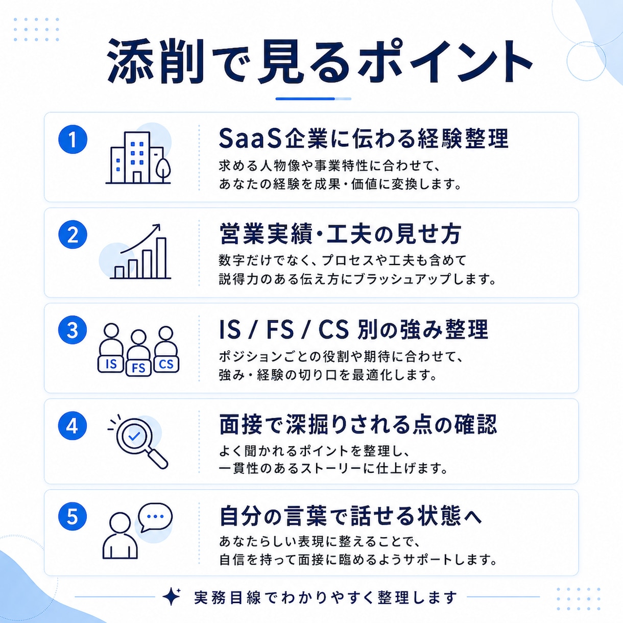 SaaS転職向けに職務経歴書を添削します IS・FS経験者が面接で自分の言葉で話せる内容へ イメージ2