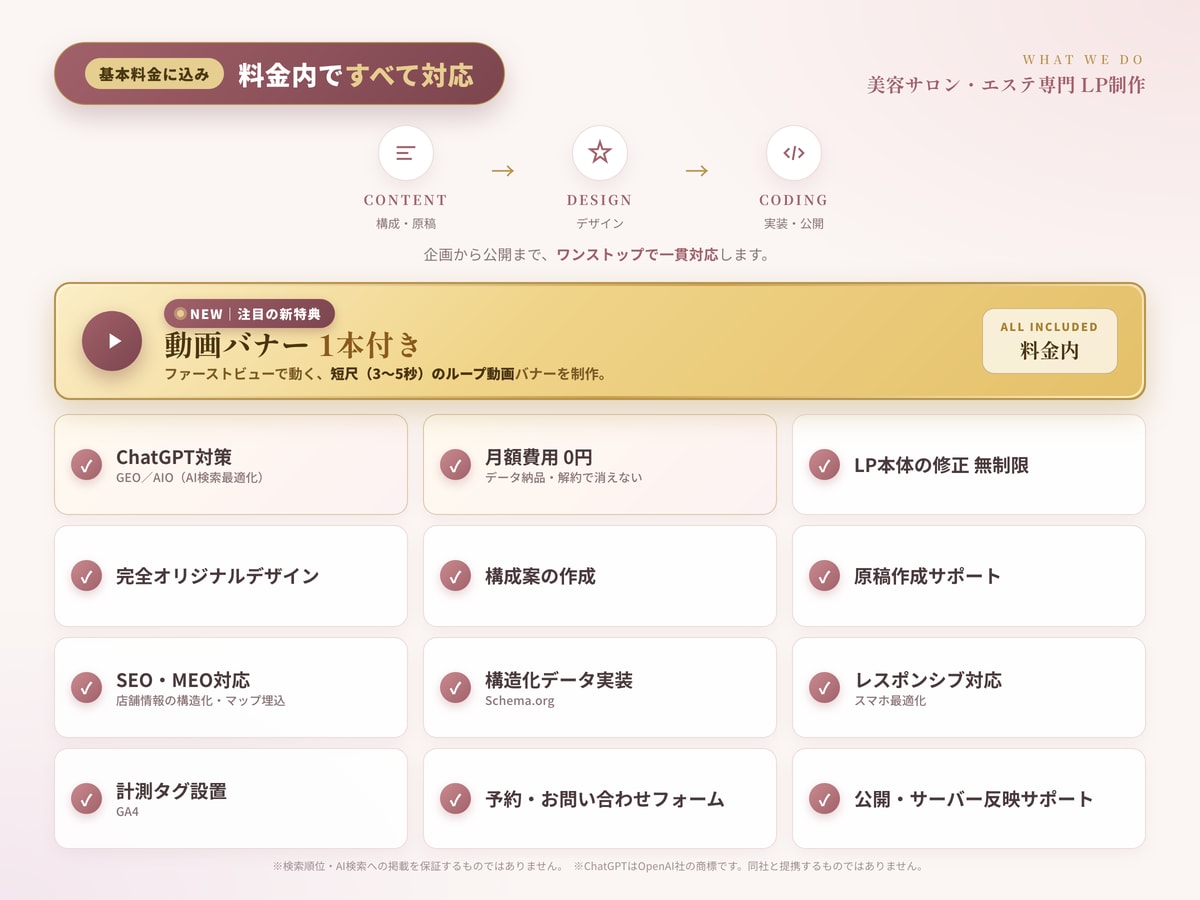 エステ・サロン専門｜予約導線つき集客LP作ります サロン運営会社が制作｜ホットペッパー予約導線・月額0円 イメージ2