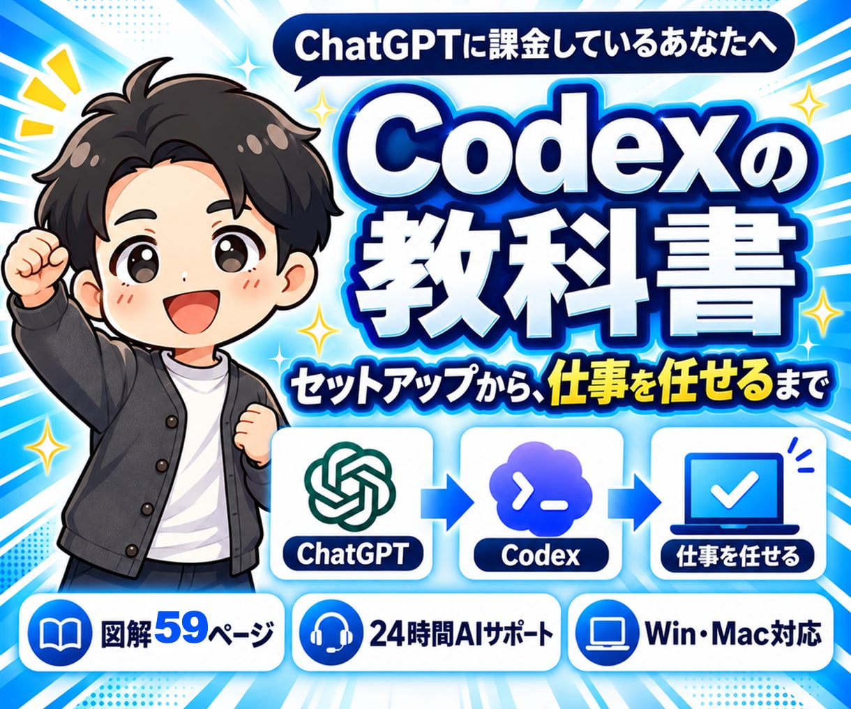 Codexの初期設定と使い方を完全サポートします LP・アプリ制作まで網羅！図解59P＋24時間AIサポート イメージ1