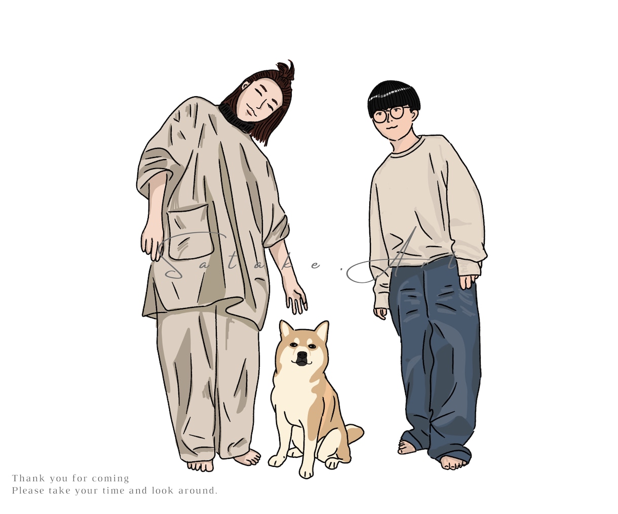 犬好きさんへ！愛犬との思い出をイラストにします ワンちゃんとの思い出を家族写真のように描きます！ イメージ3