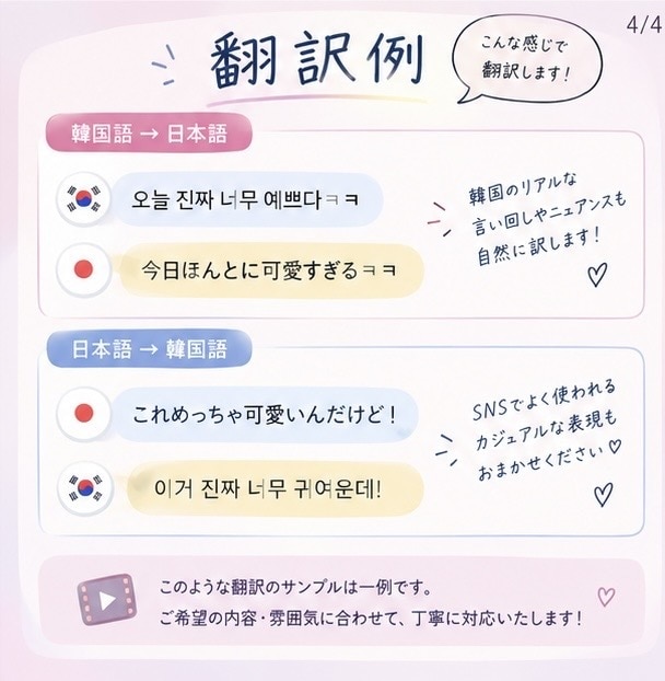 韓国語⇄日本語のSNS・動画を翻訳します 直訳ではなく自然で伝わる韓国語・日本語に翻訳します！ イメージ4