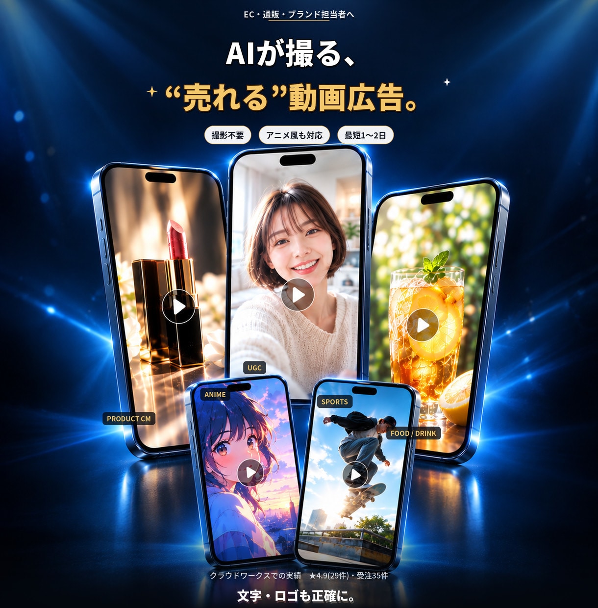 AI動画で商品CM・SNS広告を制作します 実写撮影ゼロ、Higgsfield×自動編集で最短1〜2日 イメージ1