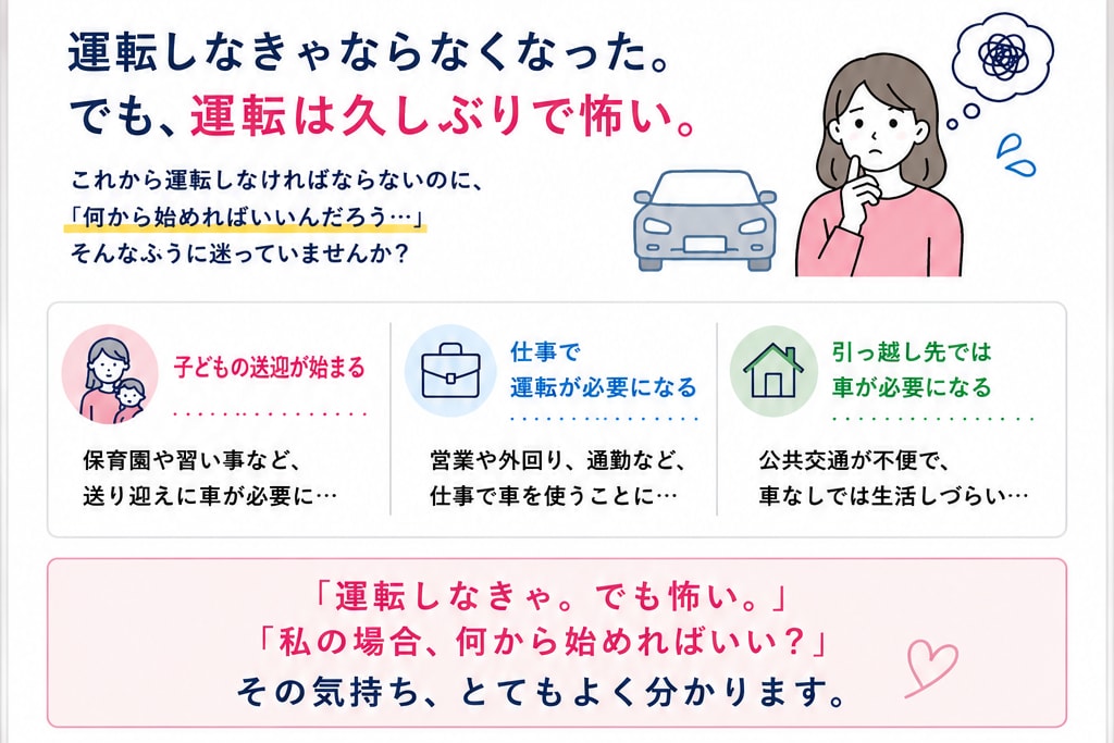 久しぶりの運転の悩みに、プロが個別に答えます ペーパードライバーの「私の場合、どうすればいい？」がわかる！ イメージ2