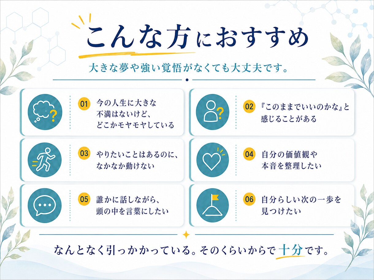 自己の内面を整理し自己実現の伴奏、サポートをします 人に言えない内面を整理し、理想の人生へ舵を切りましょう イメージ3