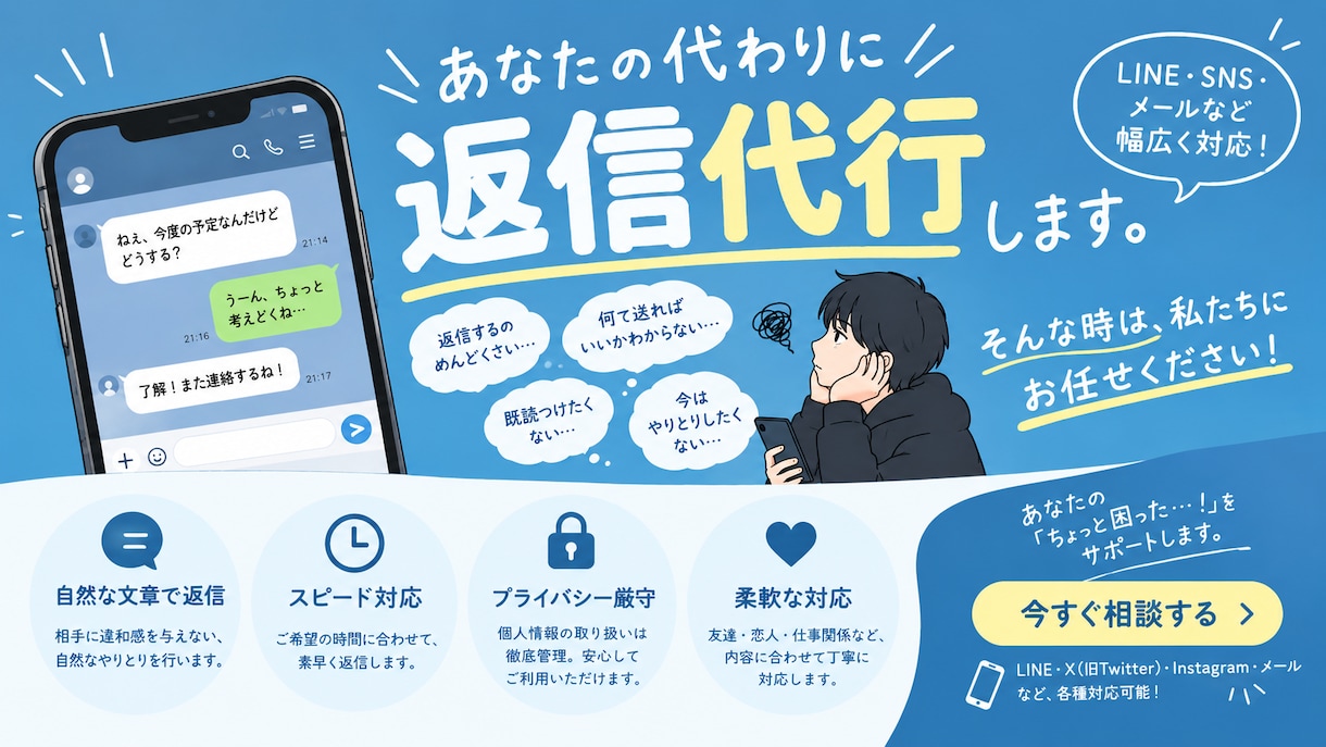 SNSやお店の問い合わせ・DM返信を代行します 【迅速・丁寧】面倒なメッセージ対応、誠心誠意サポートします！ イメージ1