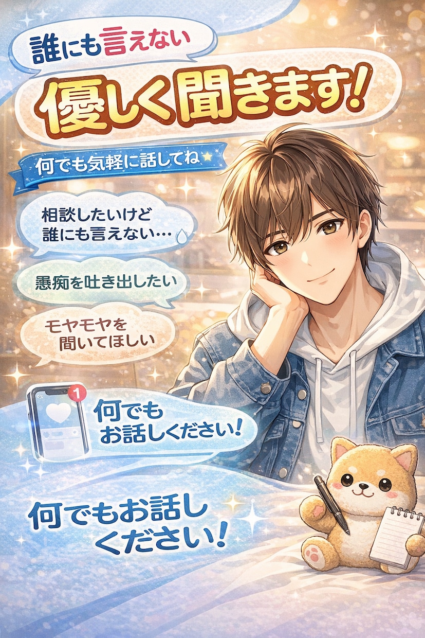 誰にも言えない悩み聞きます 友達にも言えないこと、ちょっとした愚痴でも大歓迎です。 イメージ1