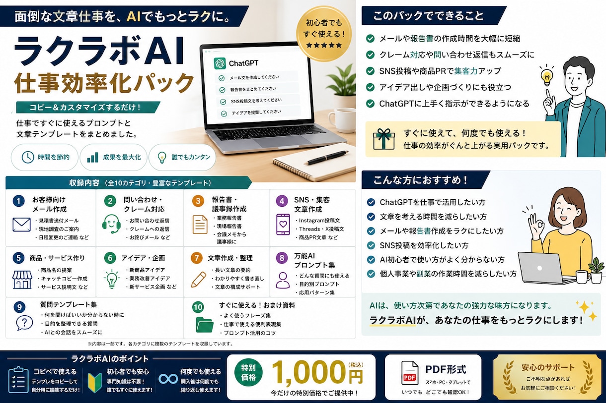 AIで面倒な仕事をラクに効率化します 面倒な文章仕事を、AIでもっとラクに。 イメージ1