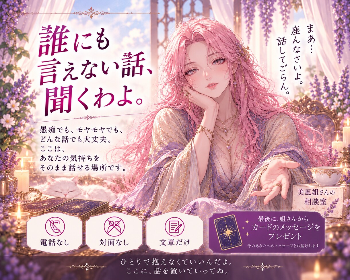 愚痴も誰にも言えない話も聞きます 電話も対面もなし。本名・生年月日不要のテキスト相談 イメージ1