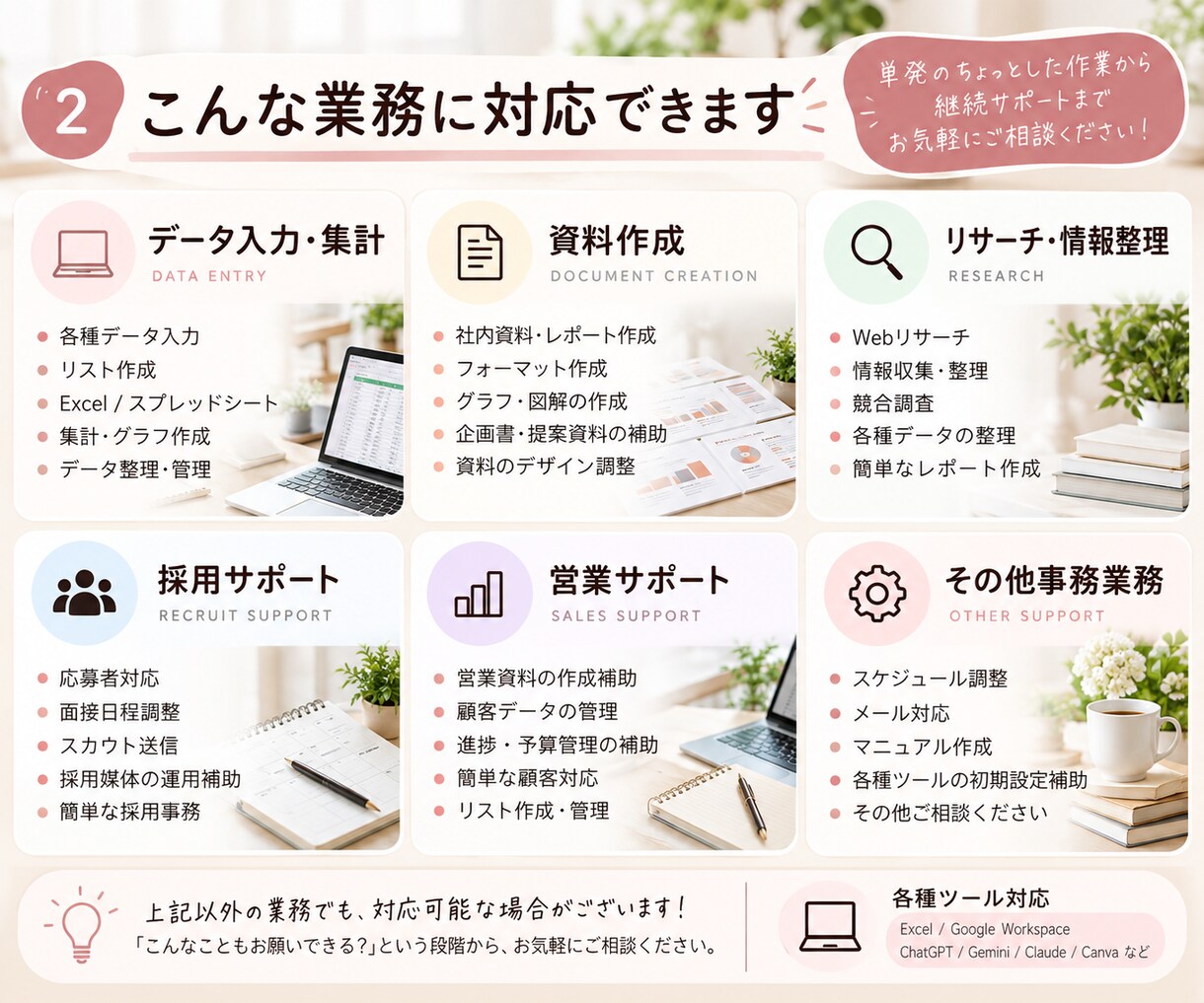 オンライン事務・秘書業務を幅広くサポートします 会社員歴7年｜広告・採用・事務経験を活かし正確・丁寧に対応 イメージ2