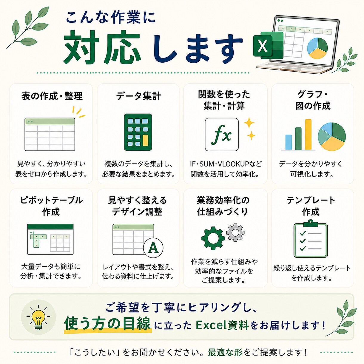 Excel資料作成・データ集計を代行します 集計・関数・グラフから使いやすい表の設計まで対応 イメージ3