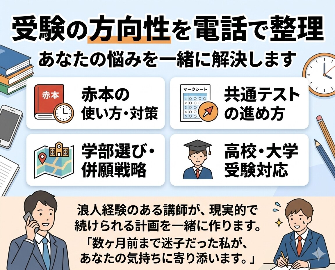 赤本と受験計画を相談します 受験での分からないこと全てお聞きください。 イメージ1
